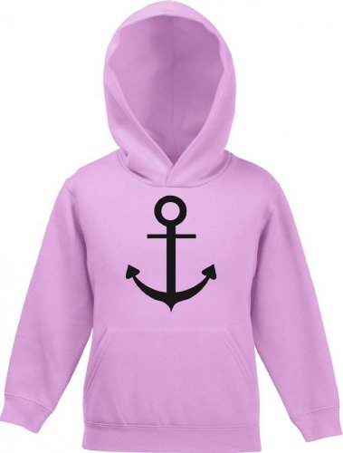 Shirtstreet24, ANKER, Kapitän Seefahrt Schiff Kinder Kids Kapuzen Sweatshirt Hoodie - Pullover, Größe: 140,Rosa von Shirtstreet24