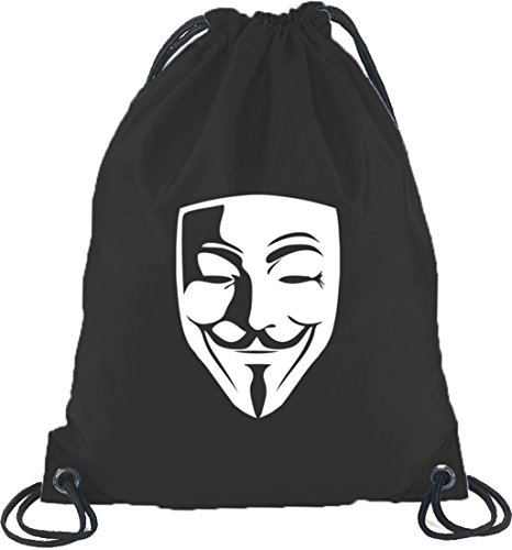 Shirtstreet24, ANONYMOUS MASKE, Guy Fawkes Vendetta Turnbeutel Rucksack Sport Beutel, Größe: onesize,Schwarz von Shirtstreet24