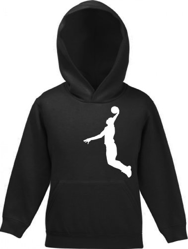 Shirtstreet24, BASKETBALL PLAYER, NBA Sport Kinder Kids Kapuzen Sweatshirt Hoodie - Pullover, Größe: 128,Schwarz von Shirtstreet24