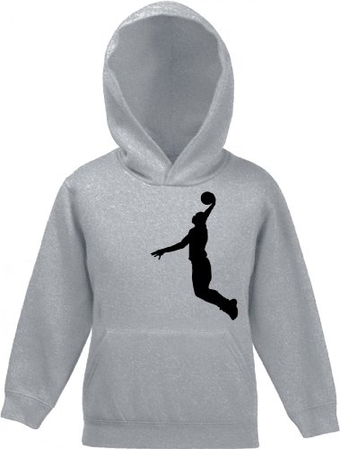 Shirtstreet24, BASKETBALL PLAYER, NBA Sport Kinder Kids Kapuzen Sweatshirt Hoodie - Pullover, Größe: 140,Graumeliert von Shirtstreet24