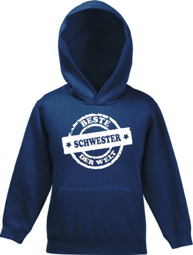 Shirtstreet24, Beste Schwester der Welt Stempel, Kinder Kids Kapuzen Sweatshirt Hoodie - Pullover, Größe: 128,Navy von Shirtstreet24