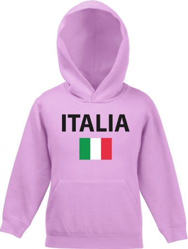 Shirtstreet24, EM/WM 20 - Italia, Italien Italy Fußball Fan Kinder Kapuzen Hoodie - Pullover, Größe: 116,Rosa von Shirtstreet24