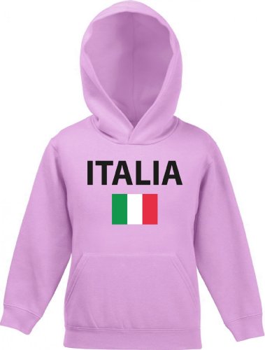 Shirtstreet24, EM/WM 20 - Italia, Italien Italy Fußball Fan Kinder Kapuzen Hoodie - Pullover, Größe: 128,Rosa von Shirtstreet24