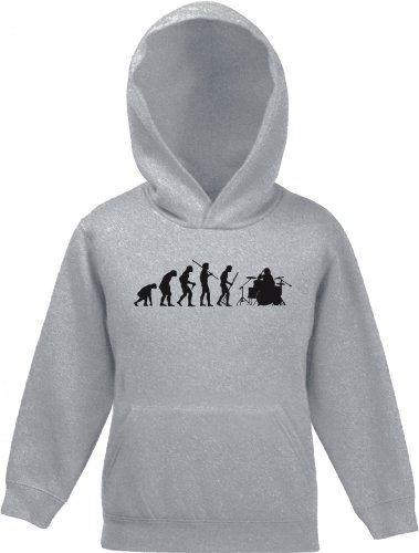 Shirtstreet24, EVOLUTION DRUMMER,Schlagzeuger Drum Kinder Kids Kapuzen Sweatshirt Hoodie - Pullover, Größe: 152,Graumeliert von Shirtstreet24