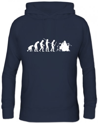 Shirtstreet24, Evolution Drummer,Schlagzeuger Drum Kit Herren Kapuzen Sweatshirt Hoodie - Pullover, Größe: L,Navy von Shirtstreet24