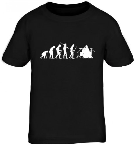 Shirtstreet24, Evolution Drummer,Schlagzeuger Drum Kit Kids Kinder Fun T-Shirt Funshirt, Größe: 134/146,schwarz von Shirtstreet24