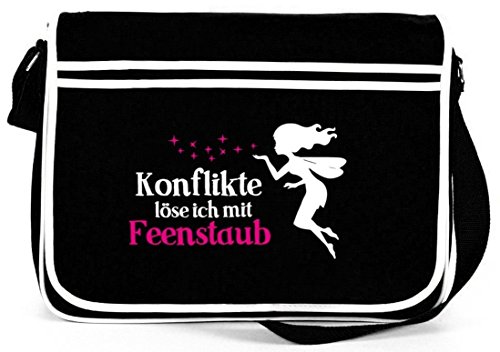 Shirtstreet24, Feenstaub, Fee Fairy Retro Messenger Bag Kuriertasche Umhängetasche, Größe: onesize,Schwarz von Shirtstreet24