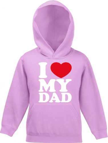 Shirtstreet24, I LOVE MY DAD, Vatertag Vater Papa Kinder Kids Kapuzen Sweatshirt Hoodie - Pullover, Größe: 128,Rosa von Shirtstreet24