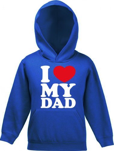 Shirtstreet24, I LOVE MY DAD, Vatertag Vater Papa Kinder Kids Kapuzen Sweatshirt Hoodie - Pullover, Größe: 128,Royal Blau von Shirtstreet24