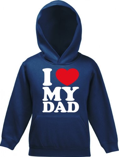 Shirtstreet24, I LOVE MY DAD, Vatertag Vater Papa Kinder Kids Kapuzen Sweatshirt Hoodie - Pullover, Größe: 152,Navy von Shirtstreet24