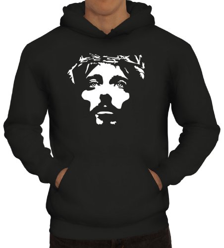 Shirtstreet24, Jesus Face, christlicher Jesus Herren Kapuzen Sweatshirt - Pullover Hoodie, Größe: S,Schwarz von Shirtstreet24