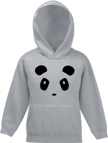 Shirtstreet24, PANDA FACE, Panda Gesicht Kinder Kids Kapuzen Sweatshirt Hoodie - Pullover, Größe: 140,Graumeliert von Shirtstreet24