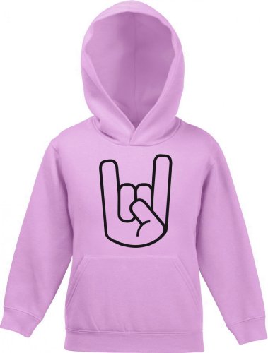 Shirtstreet24, ROCK METAL HAND, Kinder Kids Kapuzen Sweatshirt Hoodie - Pullover, Größe: 152,Rosa von Shirtstreet24