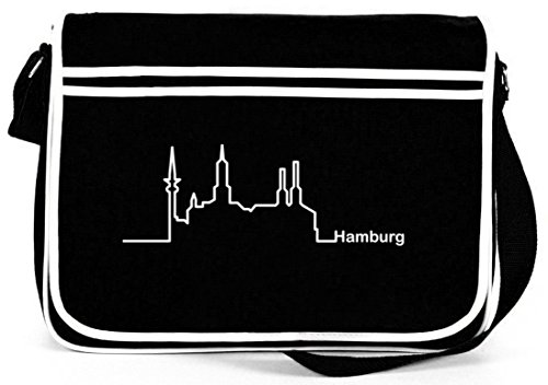 Shirtstreet24, Skyline Hamburg, Retro Messenger Bag Kuriertasche Umhängetasche, Größe: onesize,Schwarz von Shirtstreet24