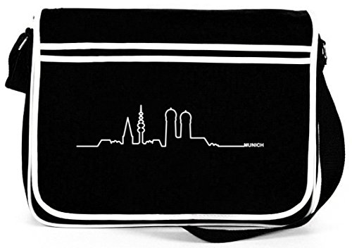 Shirtstreet24, Skyline Munich, München Retro Messenger Bag Kuriertasche Umhängetasche, Größe: onesize,Schwarz von Shirtstreet24