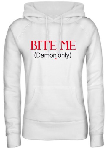 Shirtstreet,BITE ME (Damon Only), Vampir Vampire Damen/Lady Kapuzen Hoodie Pullover, Größe: S,Weiß von Shirtstreet24