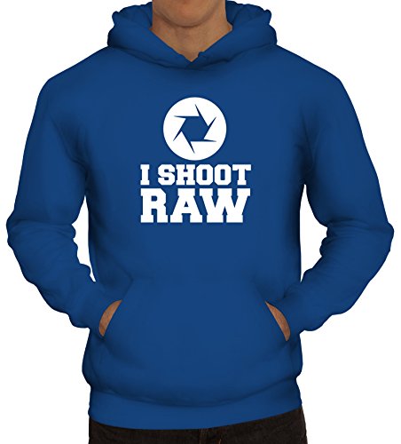 Shirtstreet24 I Shoot RAW, Kamera Camera Herren Kapuzen Sweatshirt - Pullover Hoodie, Größe: XL,Royal Blau von Shirtstreet24