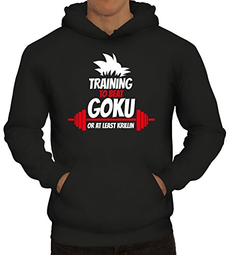 Shirtstreet24 Training to Beat Goku Or at Least Krillin, Herren Kapuzen Sweatshirt - Pullover Hoodie, Größe: L,Schwarz von Shirtstreet24