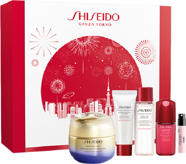 Shiseido Vital Perfection Holiday Kit = U&F Cream 50 ml + D.Prep.Cleanser 15 ml + D.Prep.Softener 30 ml + UPI Concentrate 10 ml + Ginza EdP 0,8 ml 5 Artikel im Set von Shiseido