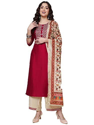 Shiv Textiles Seide bestickte Kurta Set für Frauen, Rot/Ausflug, einfarbig (Getaway Solids), S von Shiv Textiles