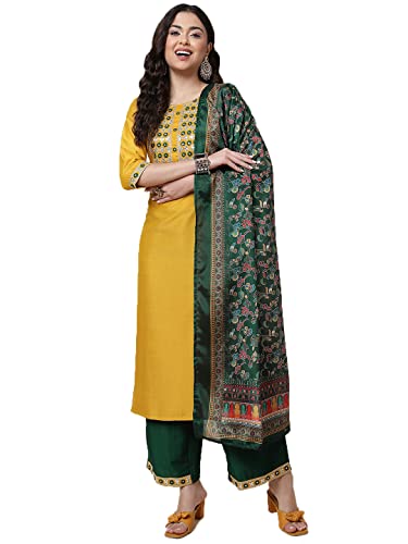 Shiv Textiles Seidenbesticktes Kurta-Set für Damen, gelb, X-Large von Shiv Textiles