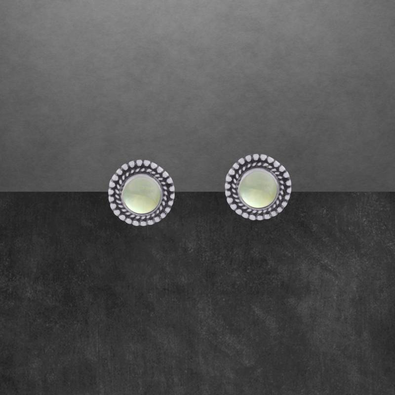 Prehnit Ohrstecker 925 Sterling Silber, Geschwärzt, Cabochon, 10 Mm 17C von ShivasSilver