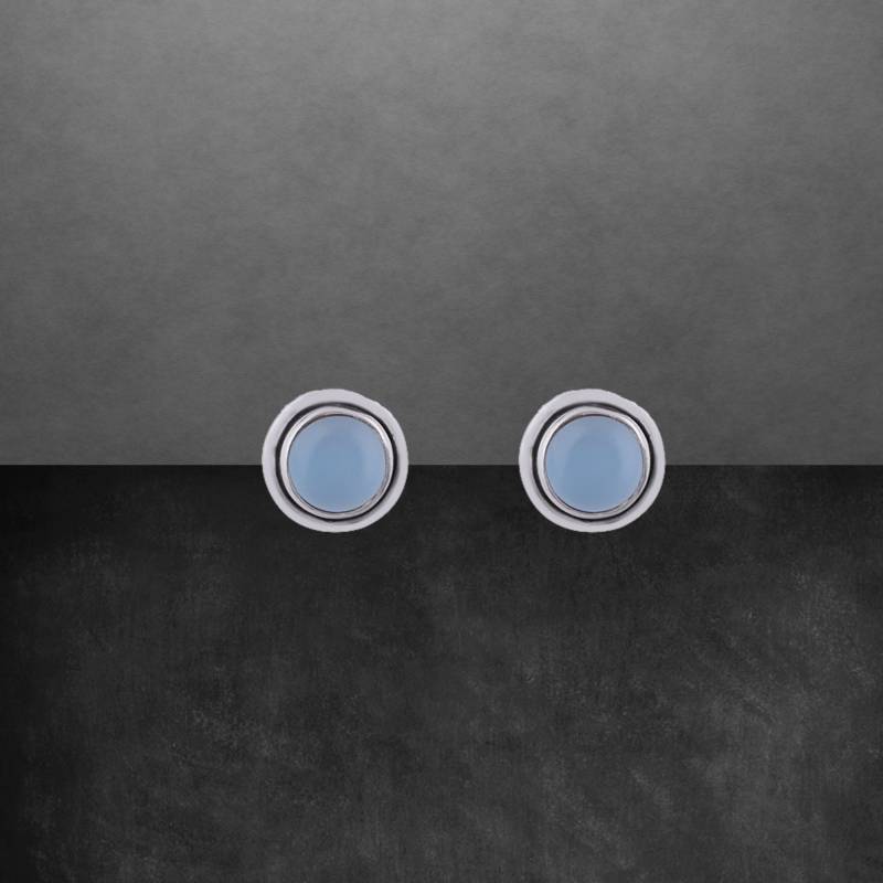 8 Oder 9 Mm Blauer Chalcedon Cabochon Ohrstecker 925 Sterling Silber Neu Geschenk Für Freundin Ostern V von ShivasSilver