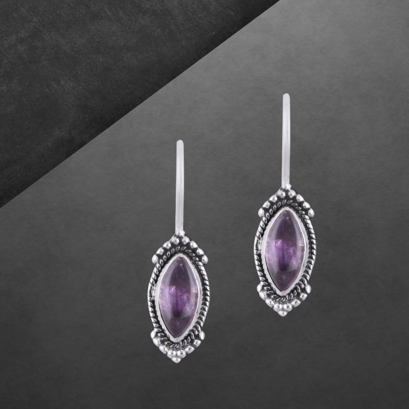 Amethyst Ohrringe 925 Sterling Silber, Geschwärzt, Cabochon, Farbe Kann Variieren von ShivasSilver