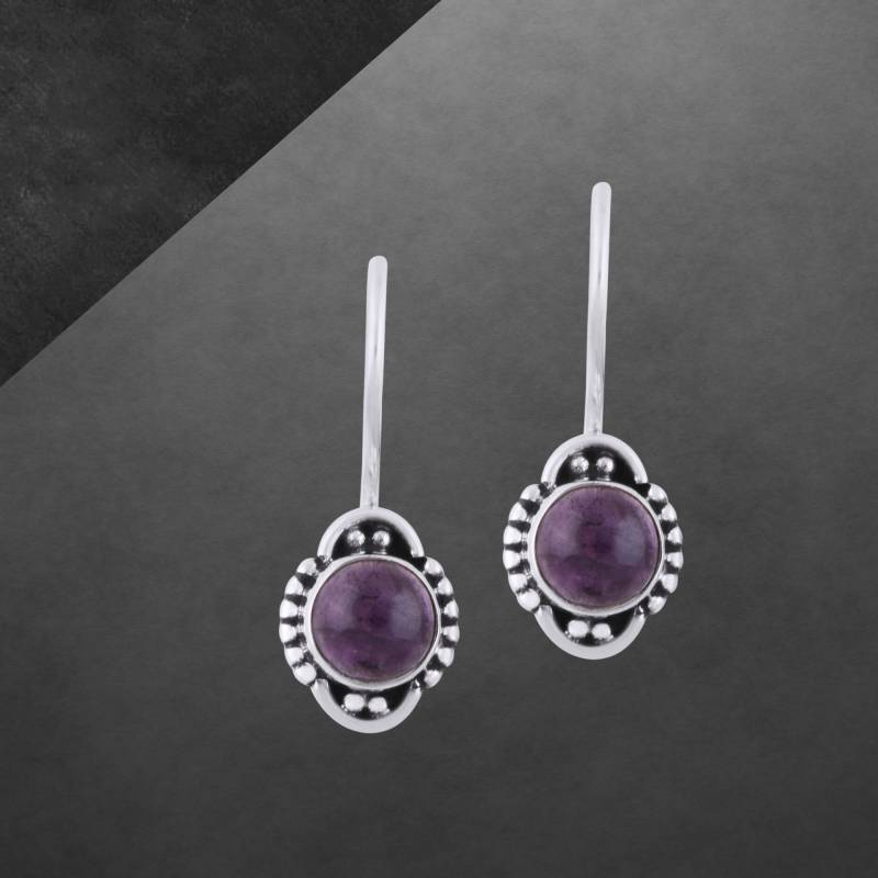 Amethyst Ohrringe 925 Sterling Silber, Geschwärzt, Cabochon, Hakenverschluss von ShivasSilver