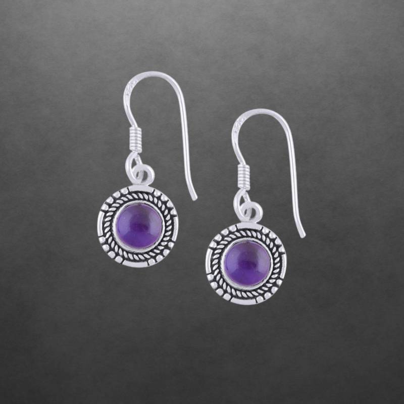 Amethyst Ohrringe 925 Sterling Silber, Geschwärzt, Runde Cabochons Amethyst Ohrringe 925 Sterling Silber, Geschwärzt, Runde Cabochons von ShivasSilver