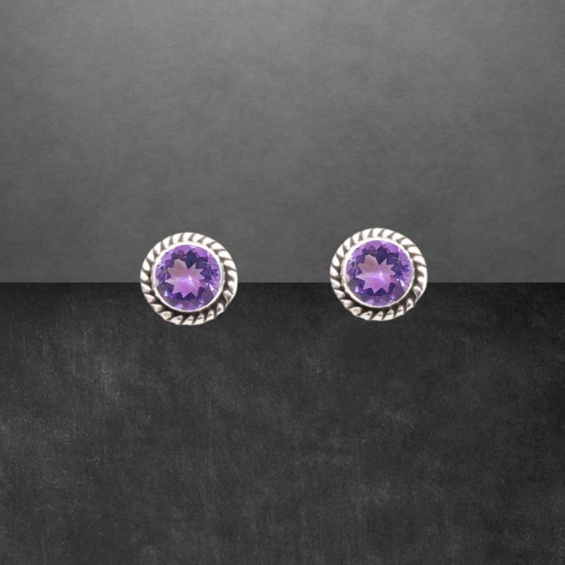Amethyst Ohrstecker 925 Sterling Silber, Dezent Geschwärzt, Facettierte Steine 8 Mm von ShivasSilver