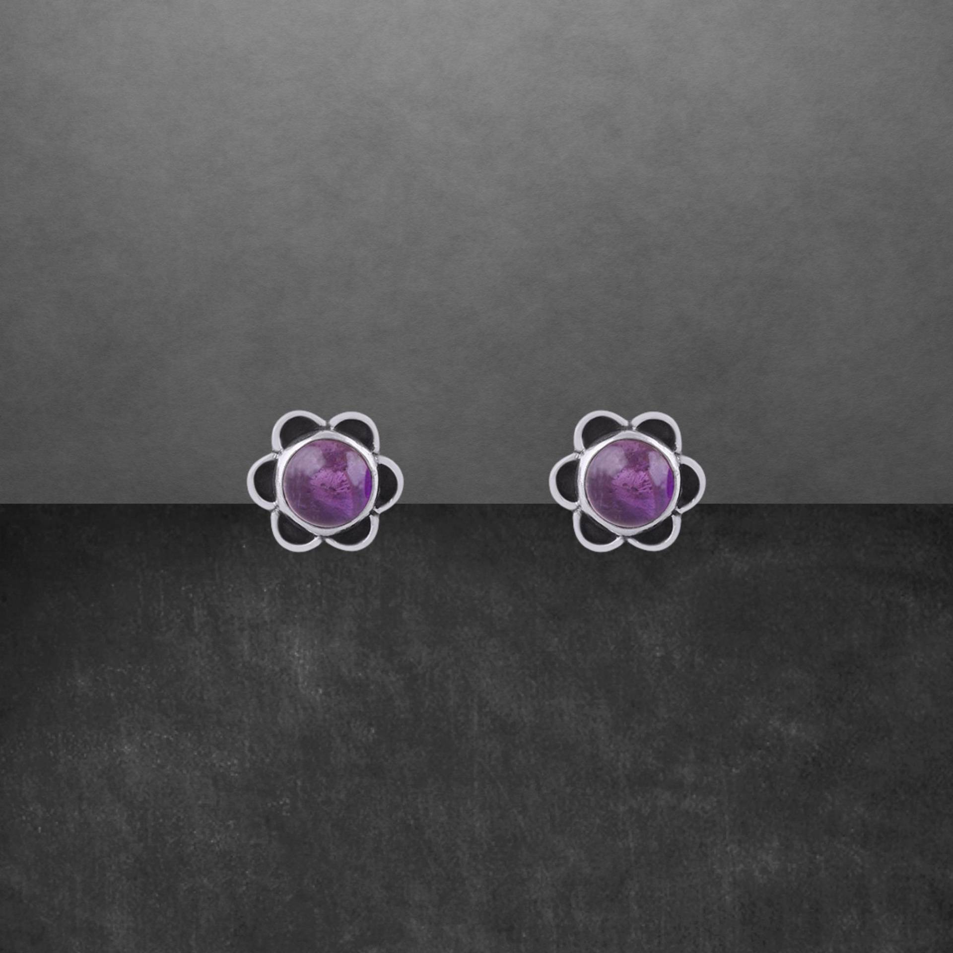 Amethyst Ohrstecker 925 Sterling Silber, Geschwärzt, Cabochon 11 Mm von ShivasSilver
