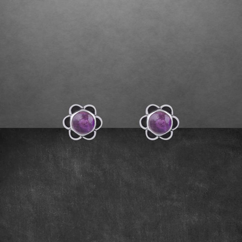 Amethyst Ohrstecker 925 Sterling Silber, Geschwärzt, Cabochon 11 Mm von ShivasSilver