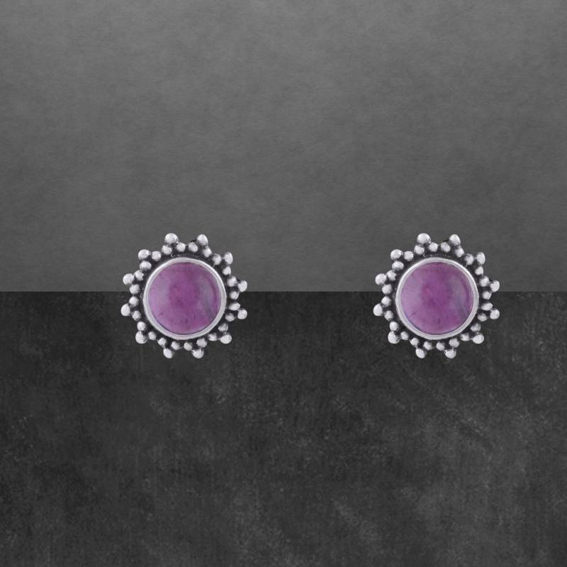 Amethyst Ohrstecker 925 Sterling Silber, Geschwärzt, Cabochon Steine von ShivasSilver