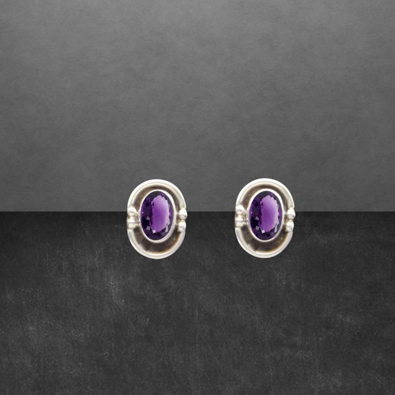 Amethyst Ohrstecker 925 Sterling Silber, Geschwärzt, Facettierte Steine, Geschenk Für Frauen von ShivasSilver