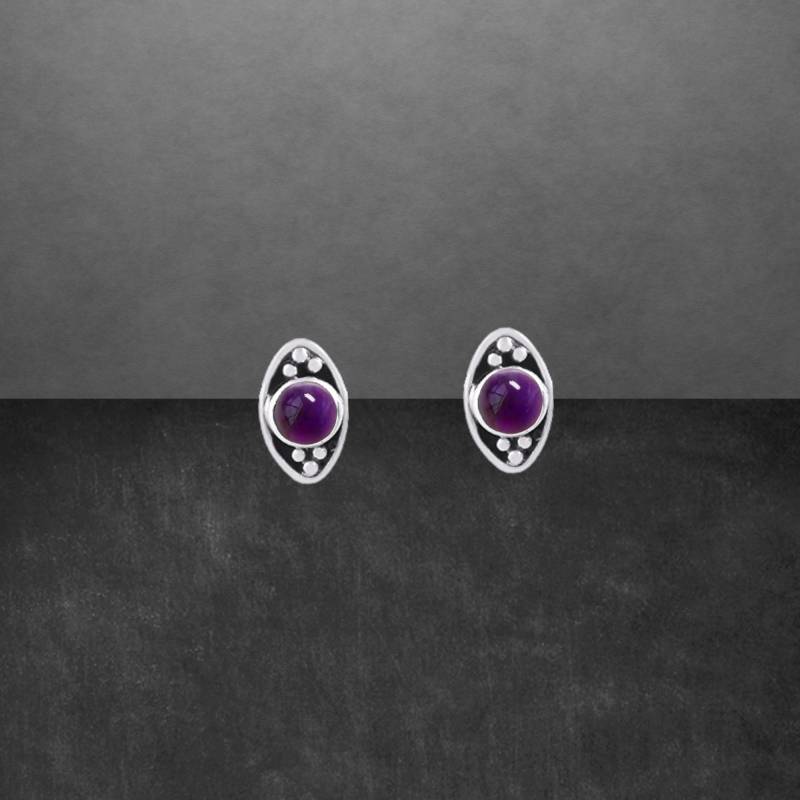 Amethyst Ohrstecker 925 Sterling Silber, Geschwärzt, Runder Cabochon von ShivasSilver