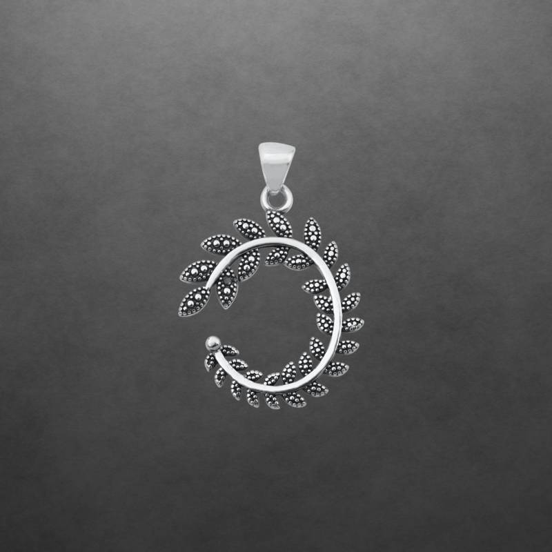 Anhänger Aus 925 Sterling Silber, Geschwärzte Details, Blätter, Filigran Verziert, Bali Design, 32 Mm Länge von ShivasSilver