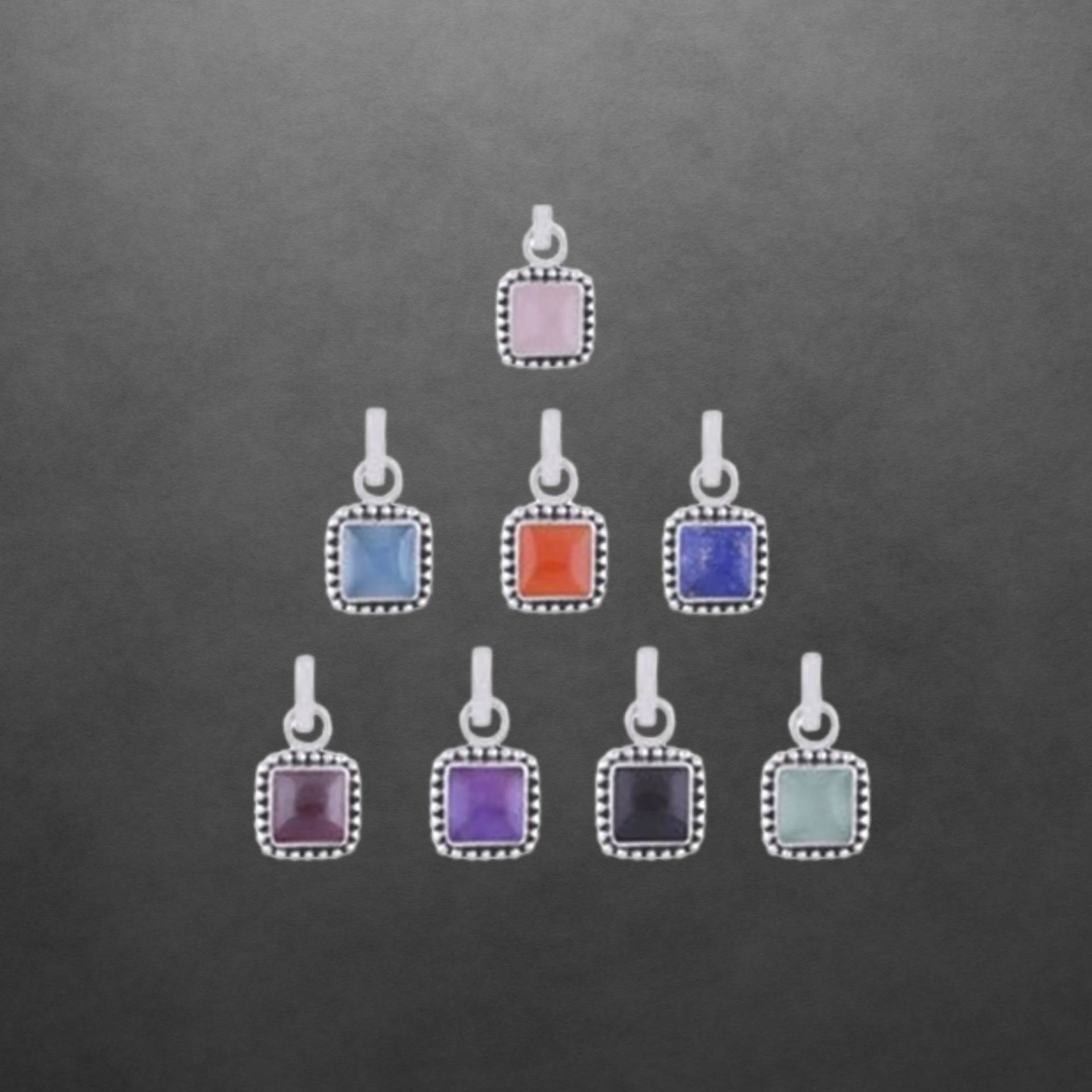 Anhänger Aus 925 Sterling Silber, Geschwärzte Details, Verschiedene Edelstein Cabochons, Zierliches Design, 20 Mm Länge von ShivasSilver