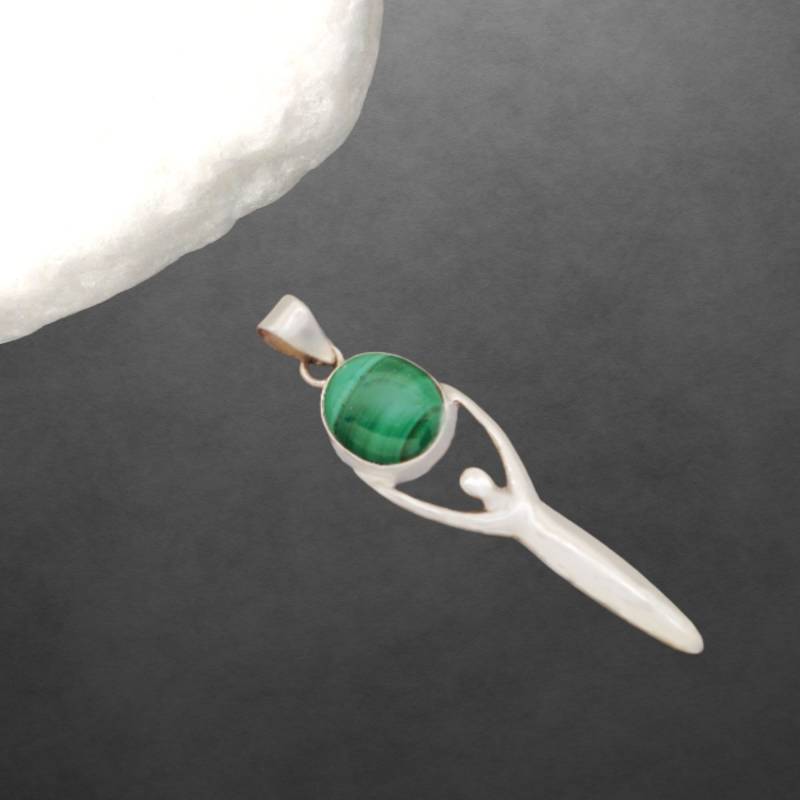 Anhänger Aus 925 Sterling Silber, Glänzend, Malachit Cabochon, Maserung Variiert, Engel, 50 Mm, 3, 0 G Anhänger Aus 925 Sterling Silber, Glänzend, Malachit Cabochon, Maserung Variiert, Engel, 50 Mm, 3, 0 G von ShivasSilver