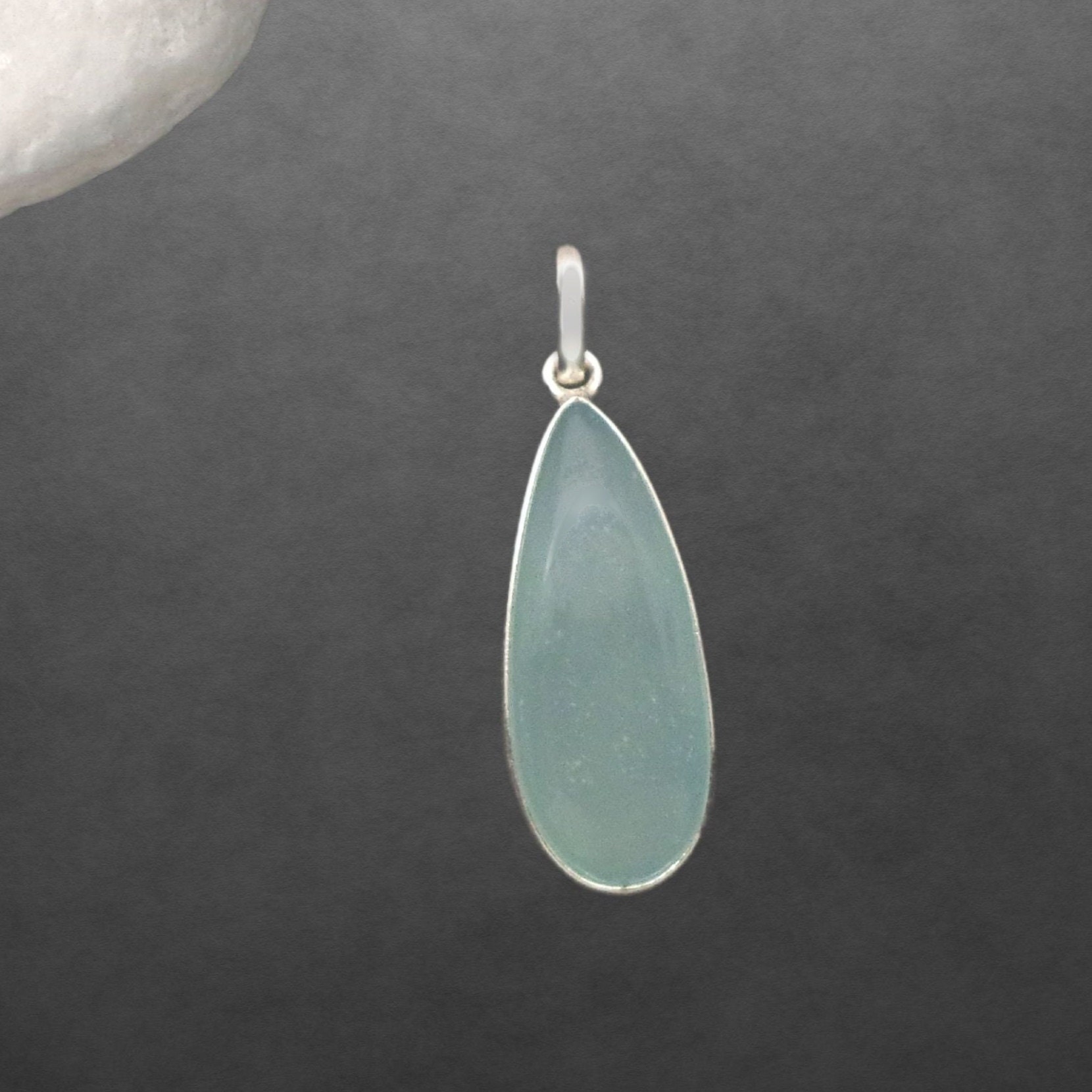 Aqua Chalcedon Anhänger Aus 925 Sterling Silber Tropfen Cabochon 65E von ShivasSilver