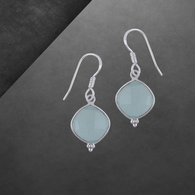 Aqua Chalcedon Ohrringe 925 Sterling Silber Facettierte Steine 555A Aqua Chalcedon Ohrringe 925 Sterling Silber Facettierte Steine 555A von ShivasSilver