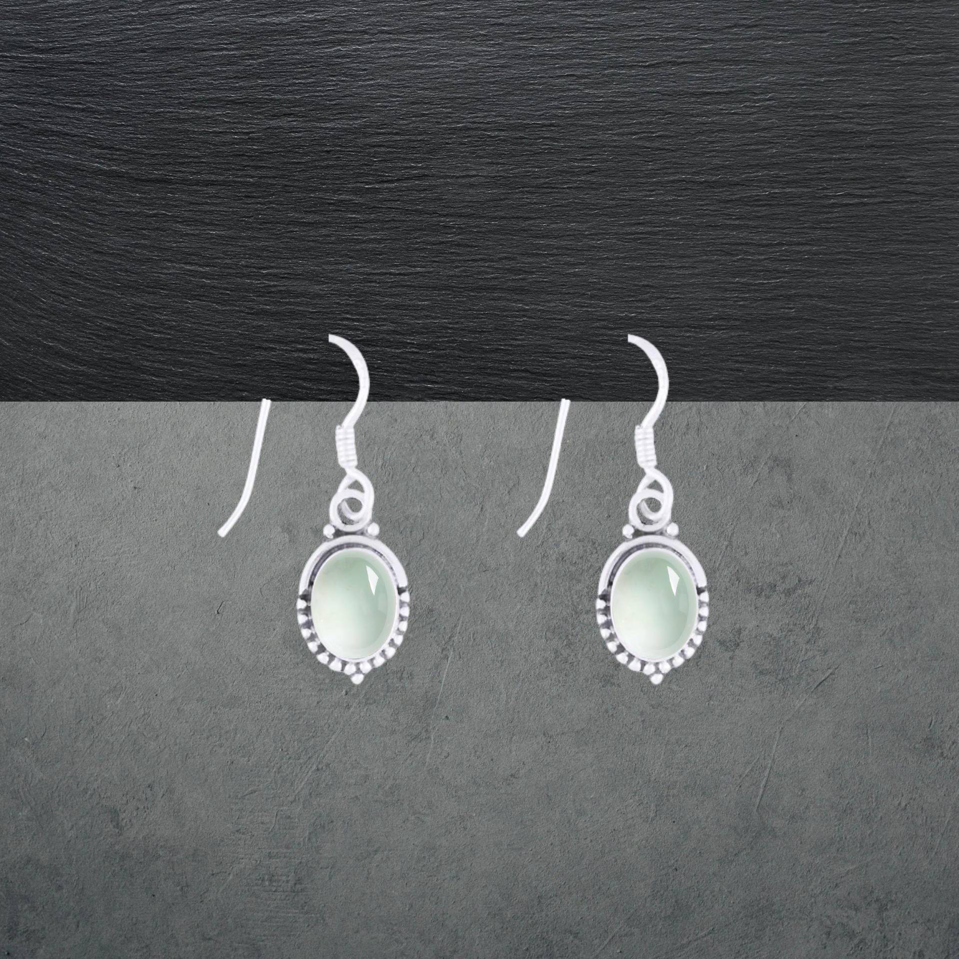 Aqua Chalcedon Ohrringe Aus 925 Sterling Silber, Geschwärzt, Cabochon 87F von ShivasSilver