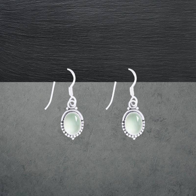 Aqua Chalcedon Ohrringe Aus 925 Sterling Silber, Geschwärzt, Cabochon 87F von ShivasSilver