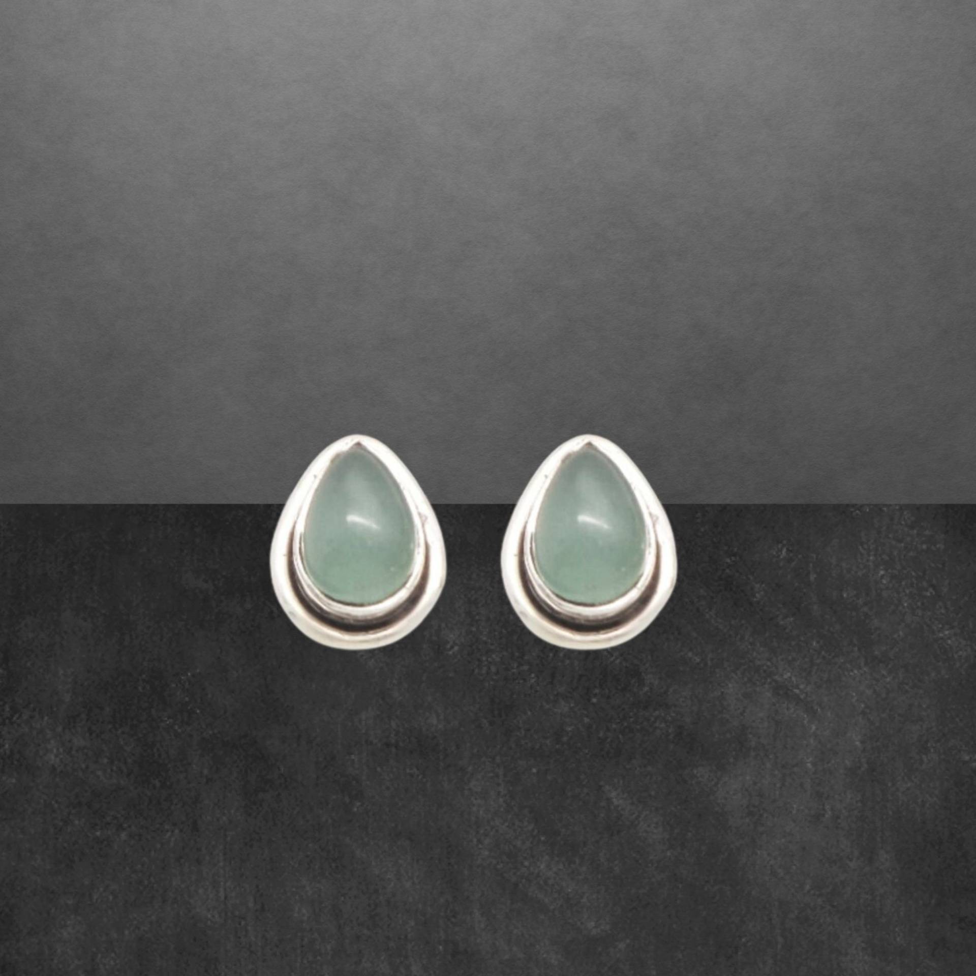 Aqua Chalcedon Ohrstecker 925 Sterling Silber Geschwärzt, Tropfen Cabochon von ShivasSilver