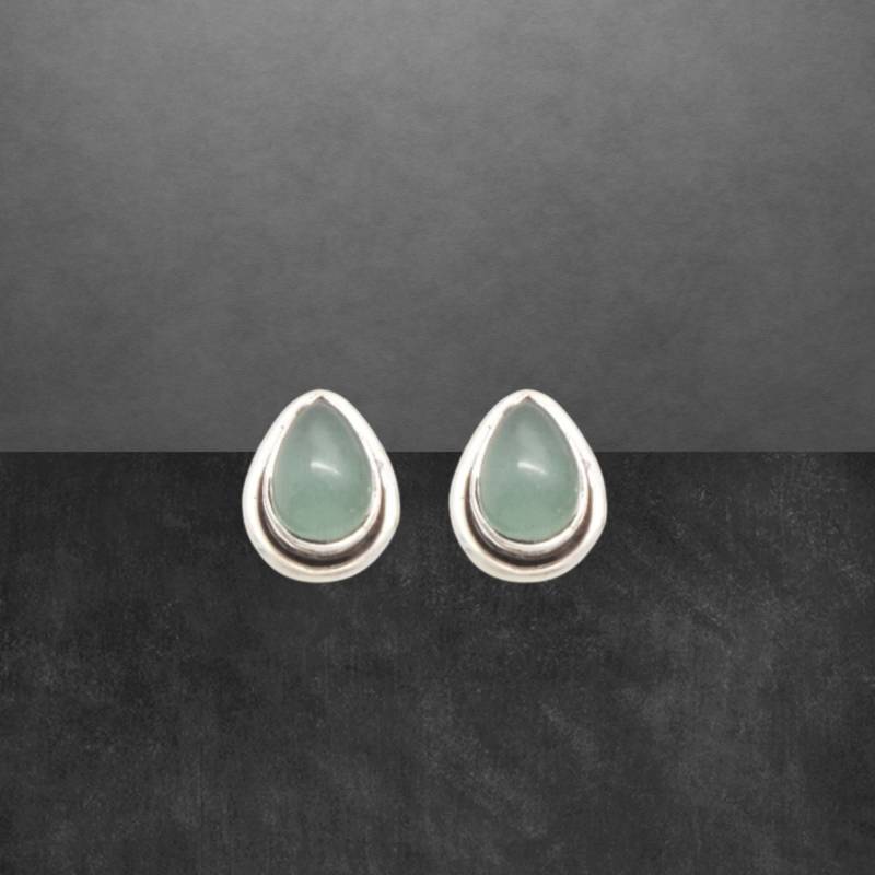 Aqua Chalcedon Ohrstecker 925 Sterling Silber Geschwärzt, Tropfen Cabochon von ShivasSilver