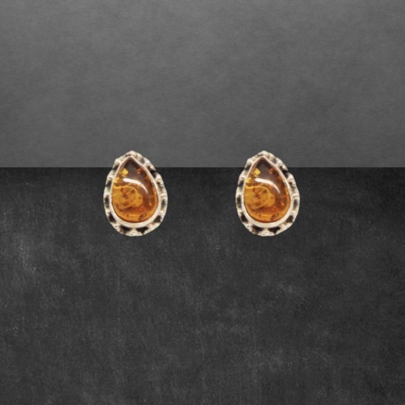 Bernstein Ohrstecker 925 Sterling Silber, Geschwärzt, Tropfen Cabochon 8080 von ShivasSilver