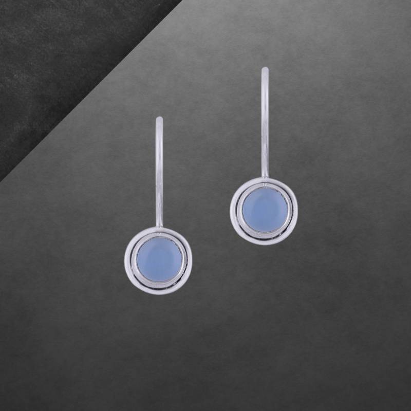 Ohrringe Aus 925 Sterling Silber, Geschwärzt, Mit Blauem Chalcedon Cabochon 23 Mm von ShivasSilver