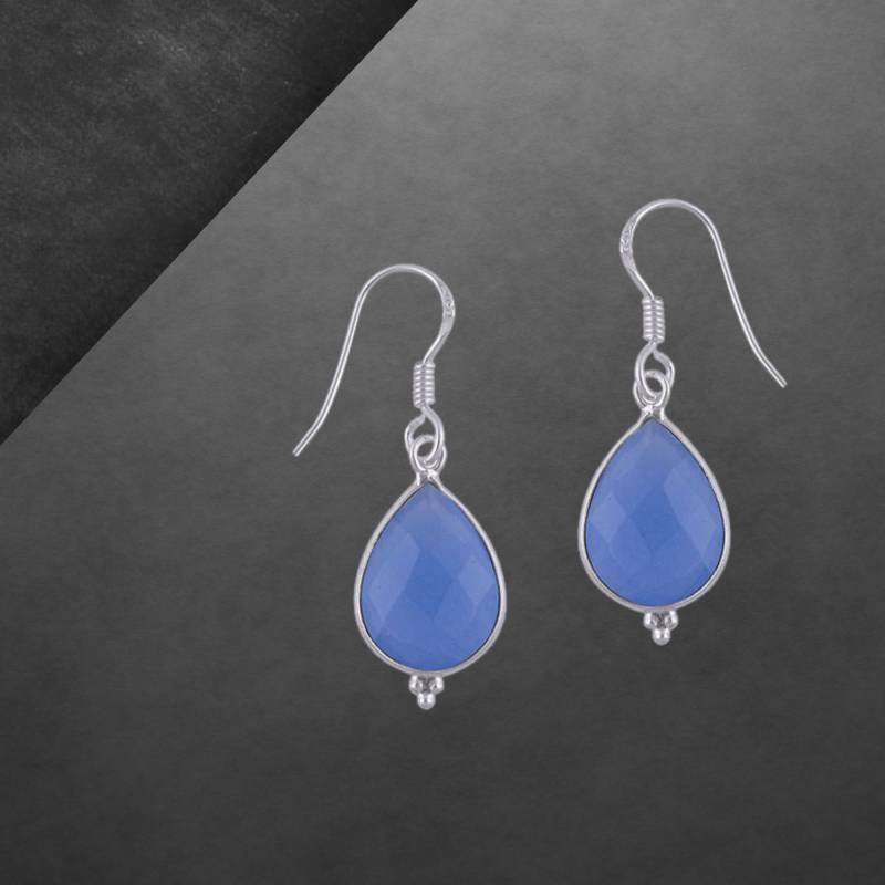 Blauer Chalcedon Ohrringe 925 Sterling Silber, Facettierte Steine, 77C von ShivasSilver