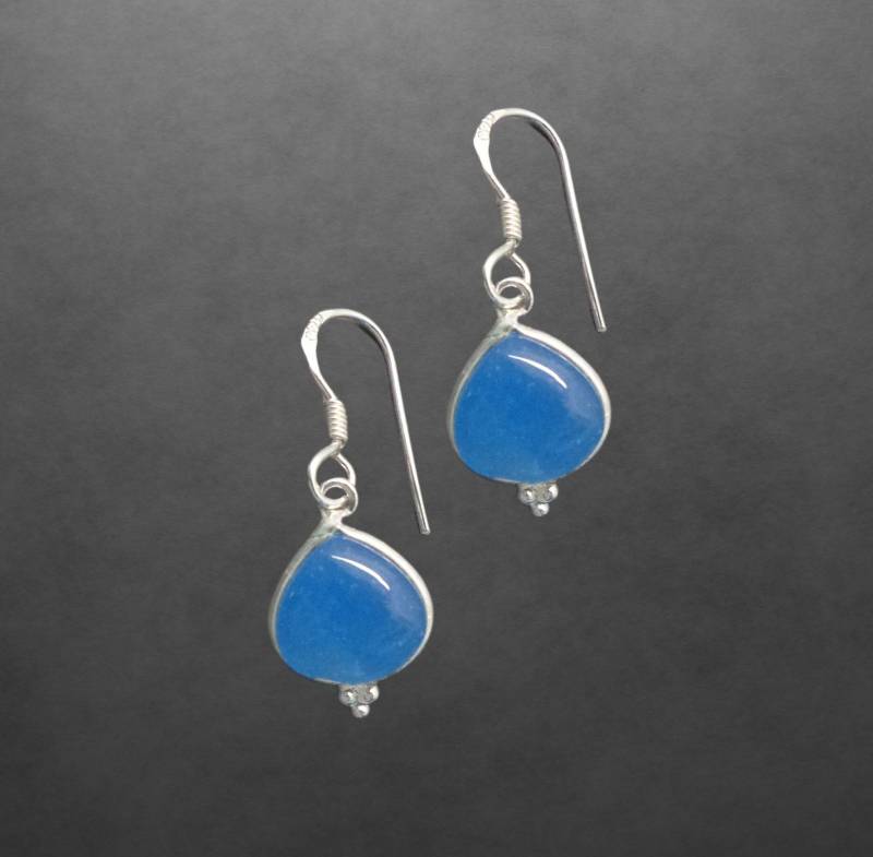 Blauer Chalcedon Ohrringe 925 Sterling Silber Tropfen Cabochon, 87Z von ShivasSilver
