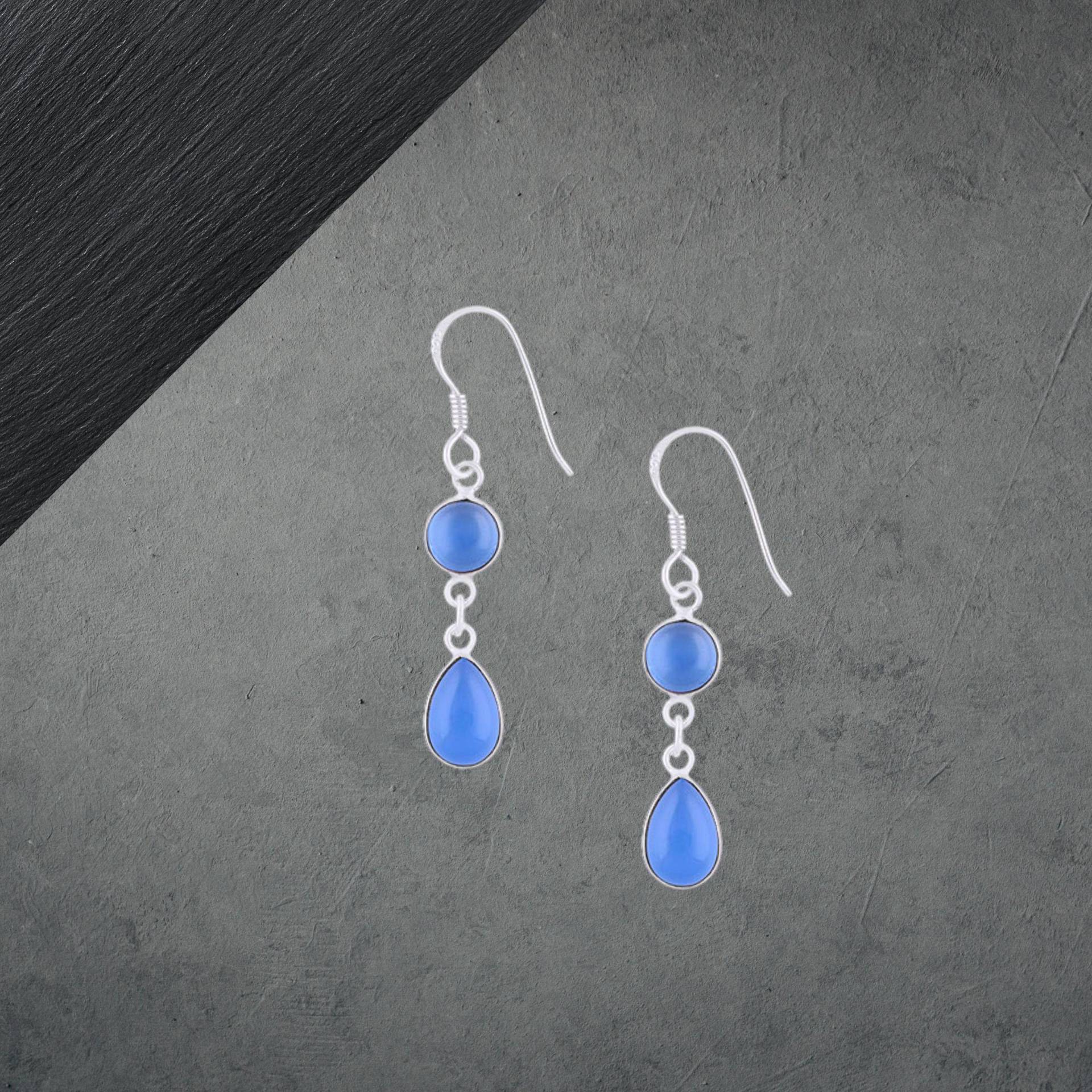 Blauer Chalcedon Zierliche Ohrringe 925 Sterling Silber Geschenk Für Freundin Frauen Mädchen Ostern Muttertag Neu 67Z von ShivasSilver